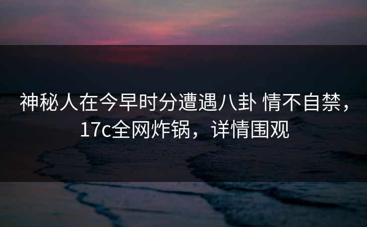 神秘人在今早时分遭遇八卦 情不自禁，17c全网炸锅，详情围观