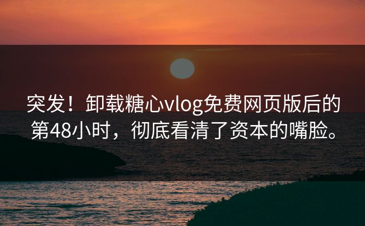 突发！卸载糖心vlog免费网页版后的第48小时，彻底看清了资本的嘴脸。